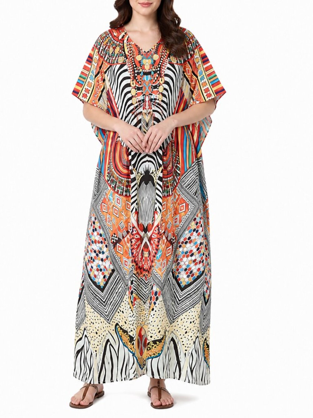 Women Plus Size Caftan Dress Stylish Maxi Dresses Kimono Sleeve for Resort Wear